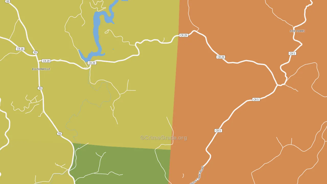 Ellisonville, OH Map of Robbery Rates