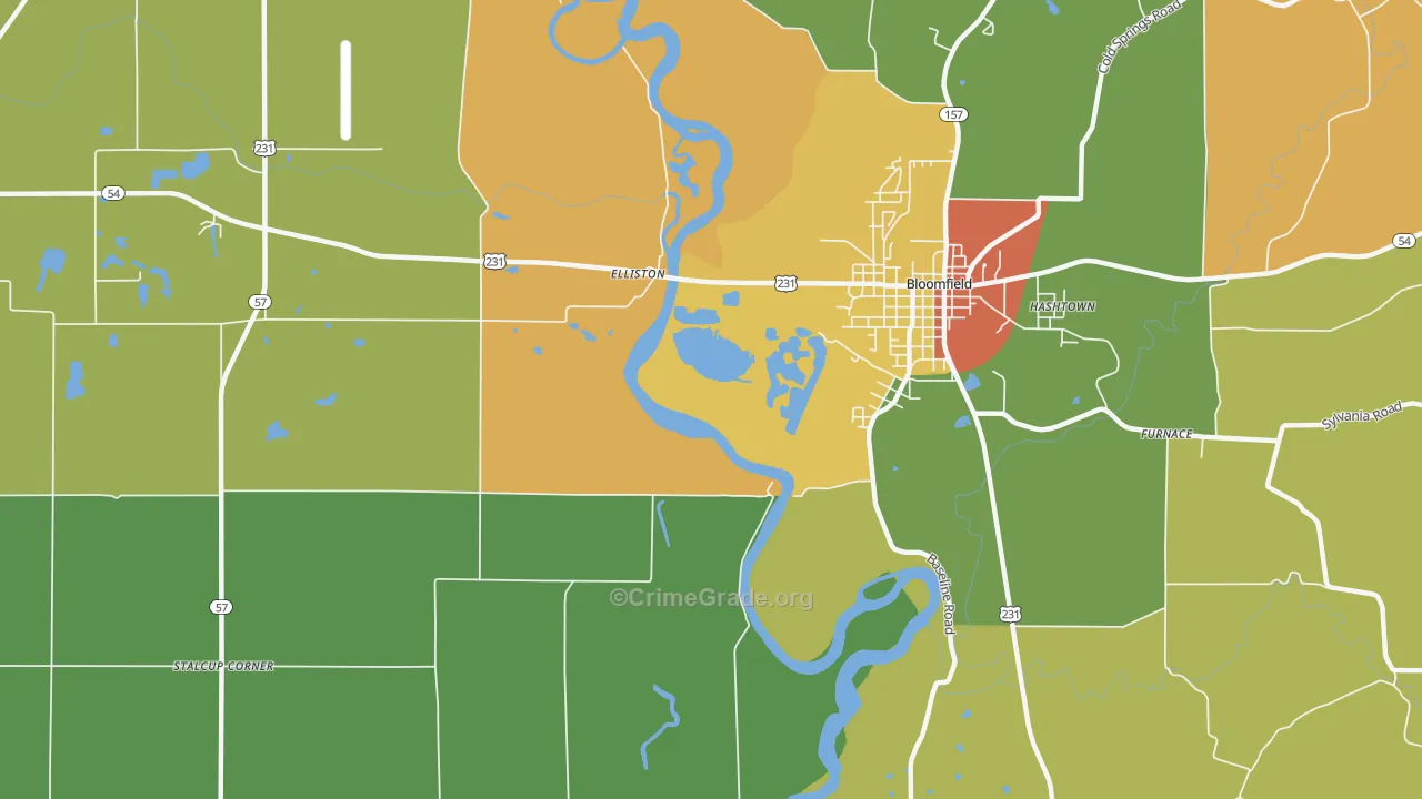 Elliston, IN Map of Robbery Rates