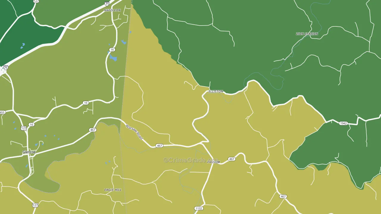 Elliston, KY Map of Robbery Rates