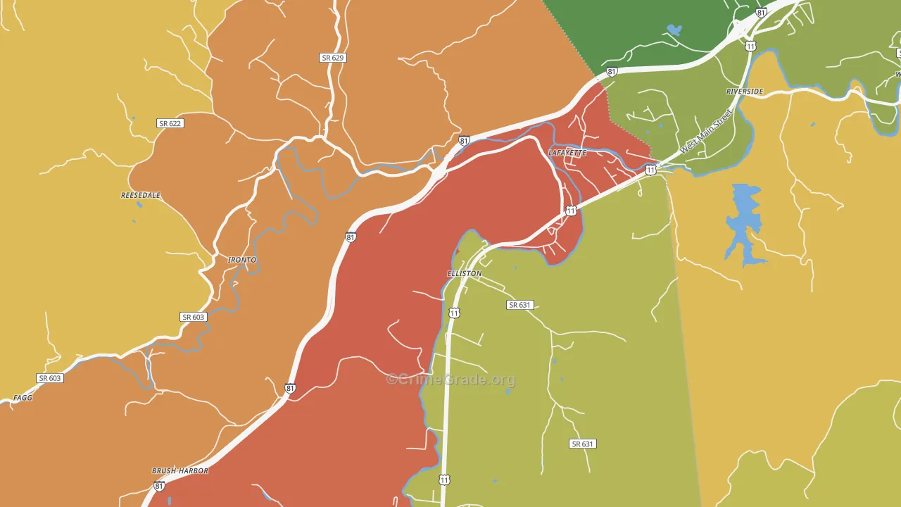 Elliston, VA Map of Robbery Rates