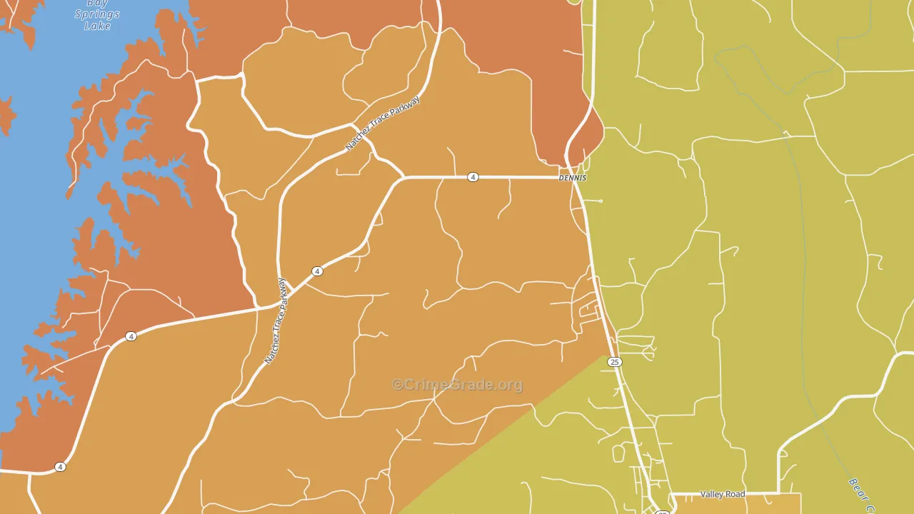 Ellistown, MS Map of Robbery Rates