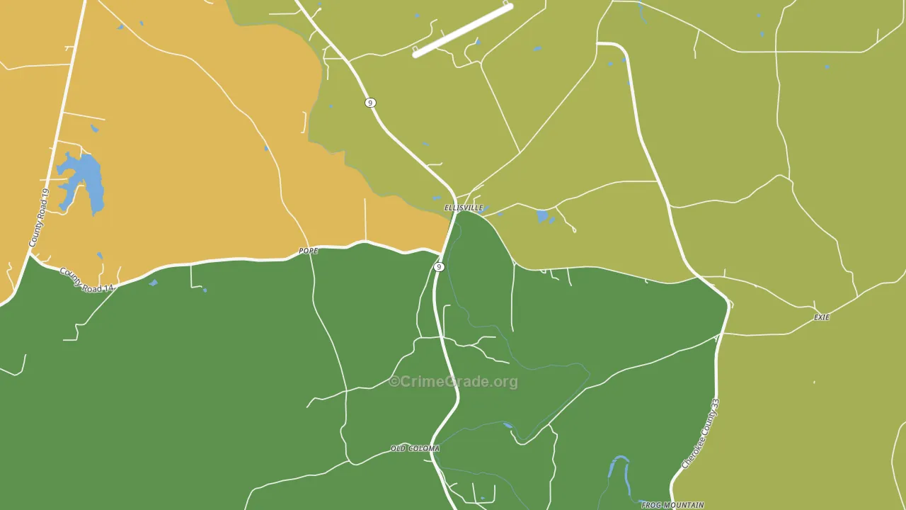 Ellisville, AL Map of Robbery Rates