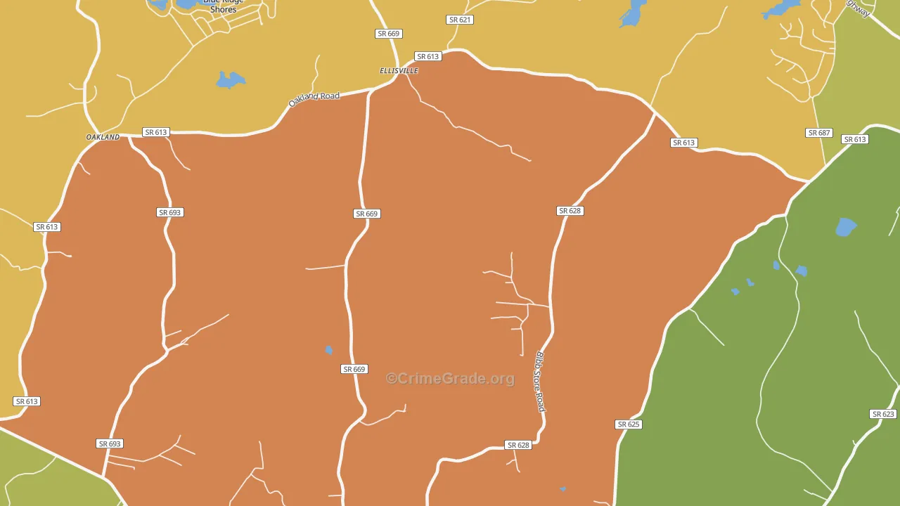 Ellisville, VA Map of Robbery Rates