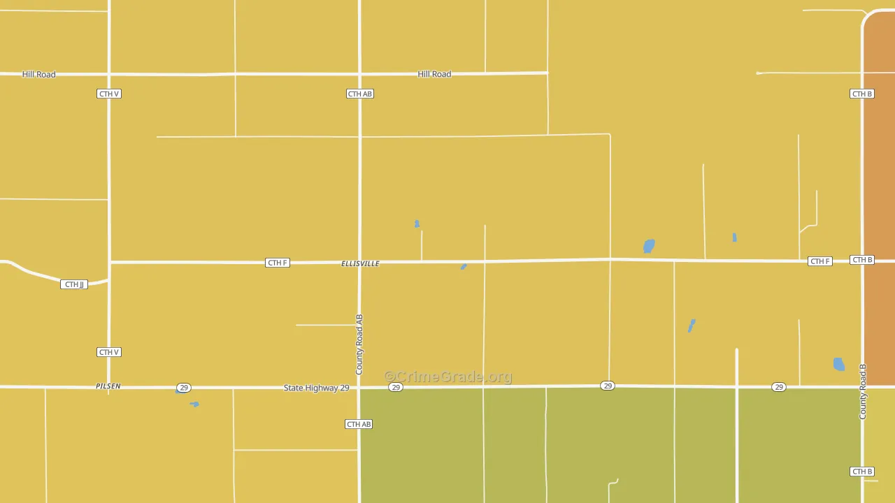 Ellisville, WI Map of Robbery Rates