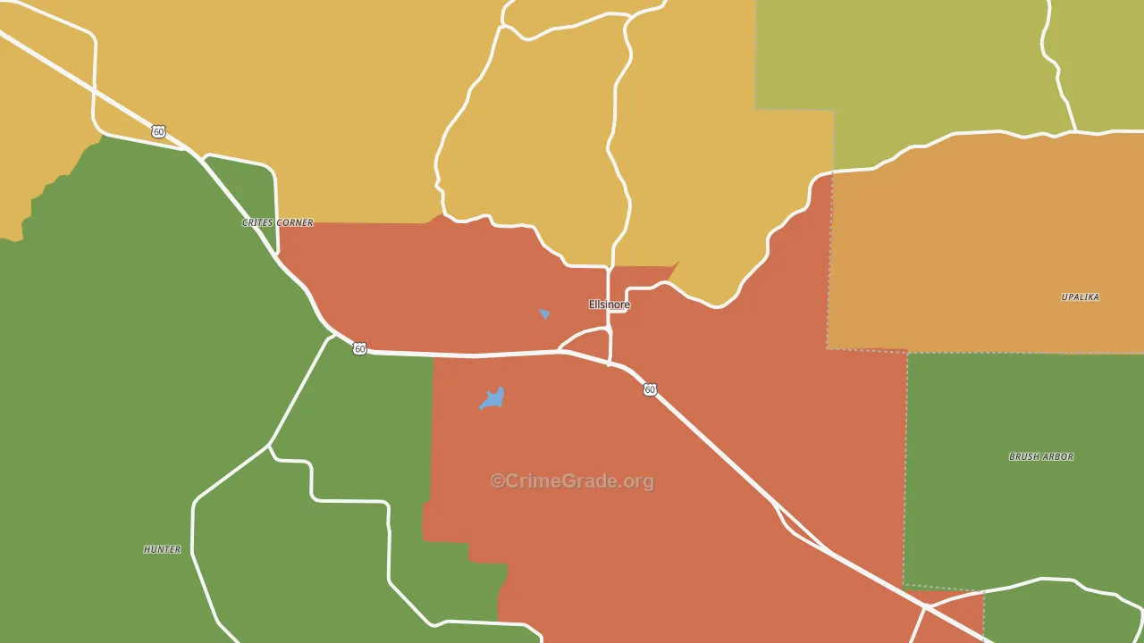 Ellsinore, MO Map of Robbery Rates