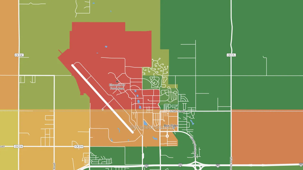 Ellsworth Afb, SD Map of Robbery Rates