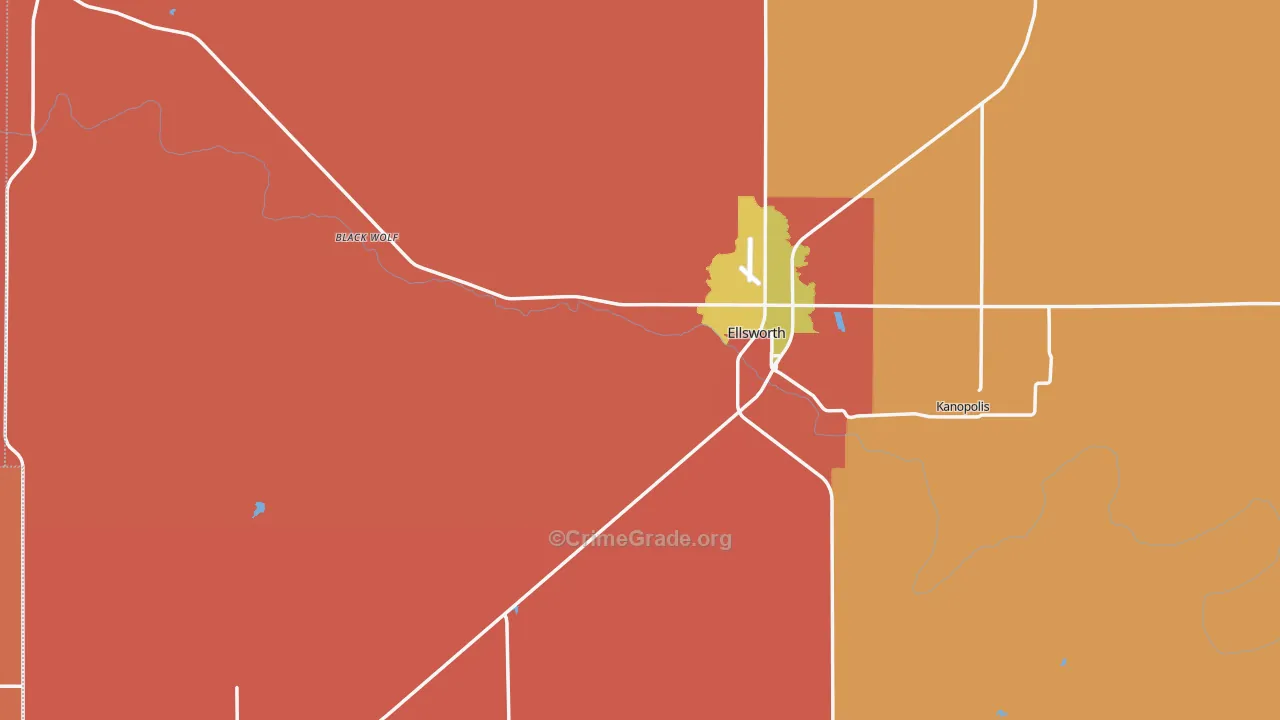 Ellsworth County, KS Map of Robbery Rates