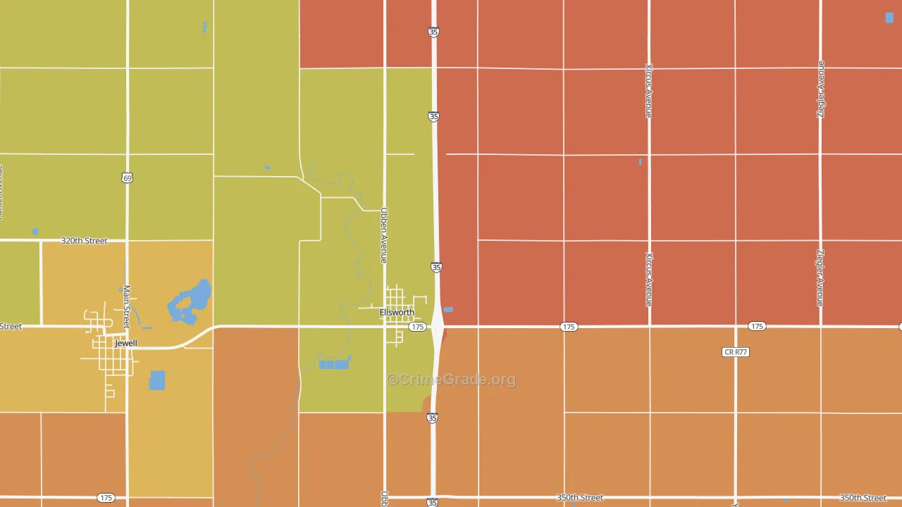 Ellsworth, IA Map of Robbery Rates