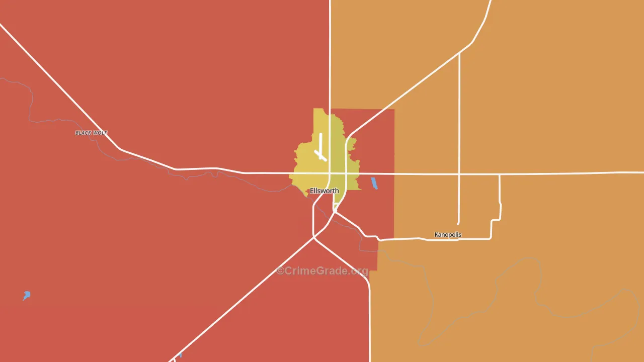 Ellsworth, KS Map of Robbery Rates