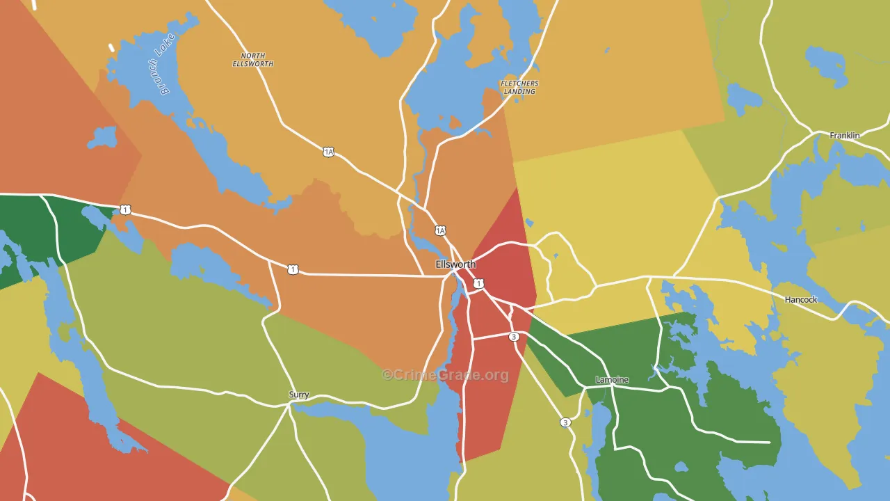 Ellsworth, ME Map of Robbery Rates