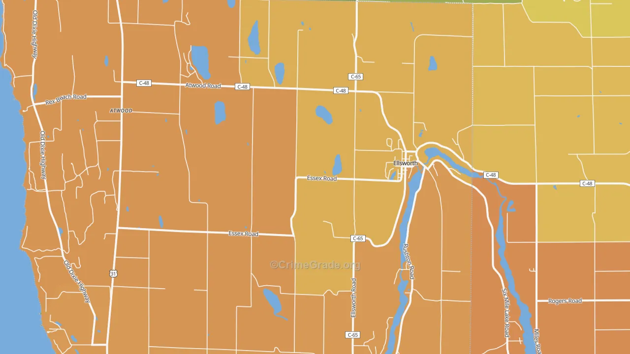 Ellsworth, MI Map of Robbery Rates