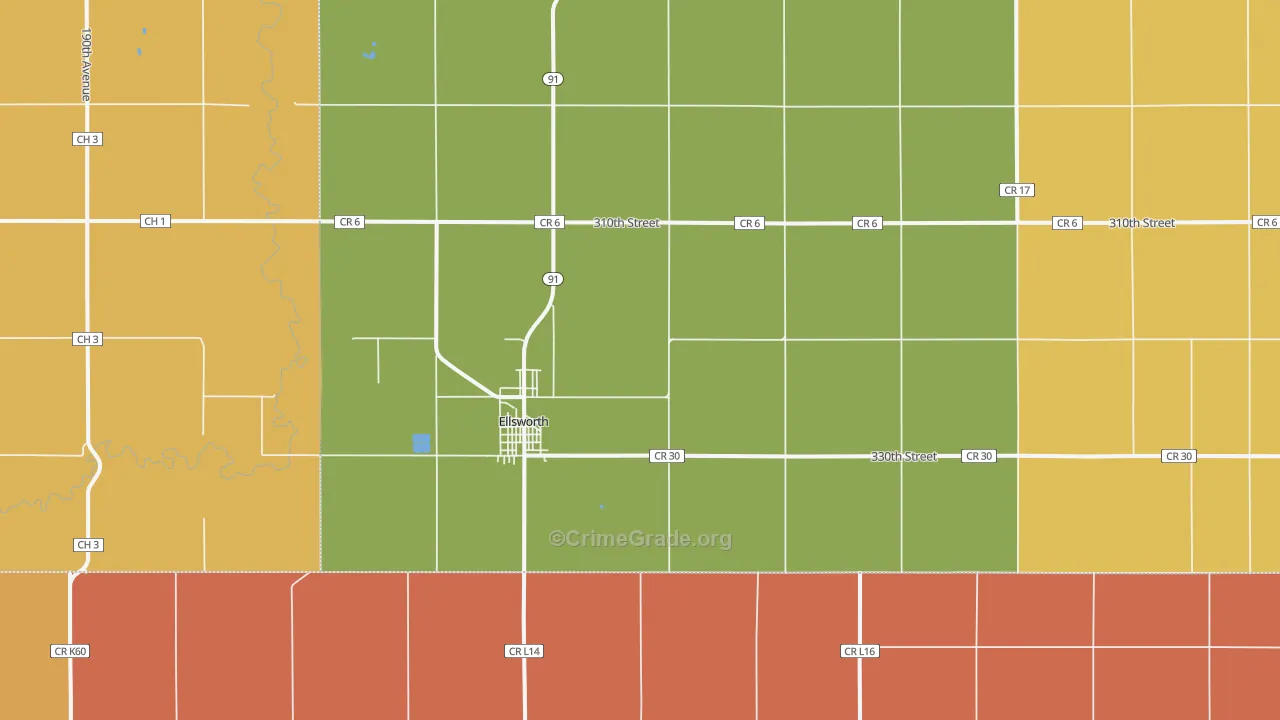 Ellsworth, MN Map of Robbery Rates