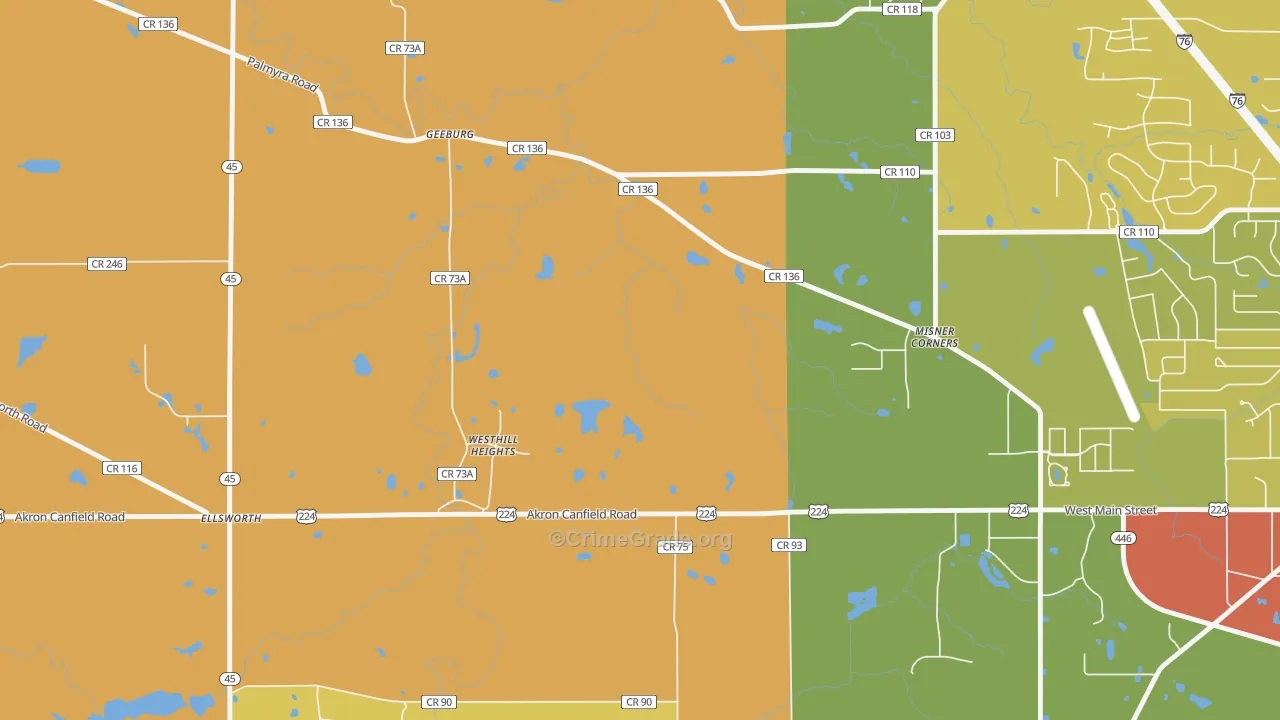 Ellsworth, OH Map of Robbery Rates
