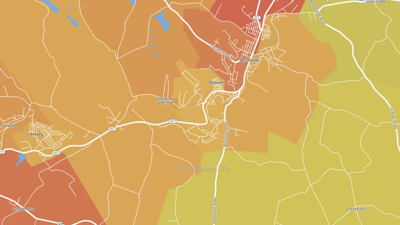 Ellsworth, PA Map of Robbery Rates