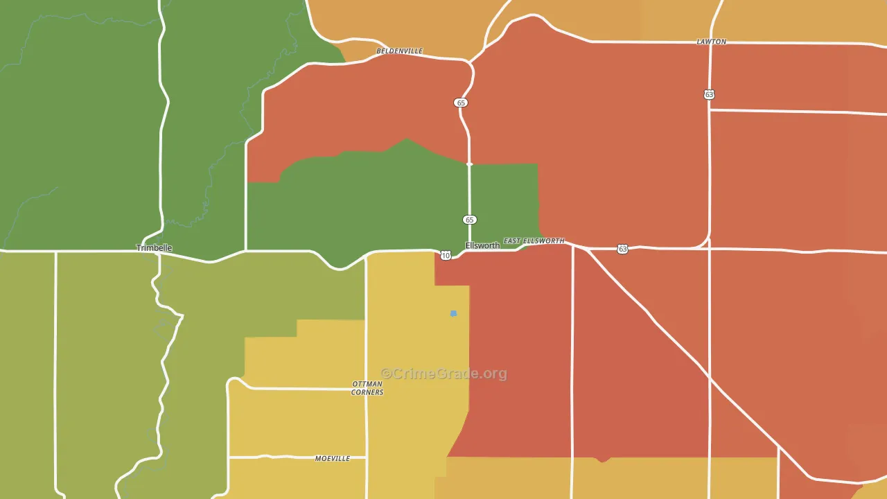 Ellsworth, WI Map of Robbery Rates