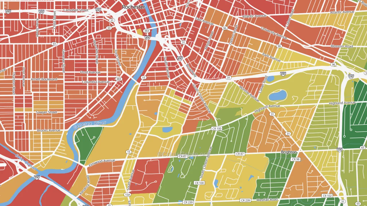 Ellwanger-Barry, Rochester, NY Map of Robbery Rates