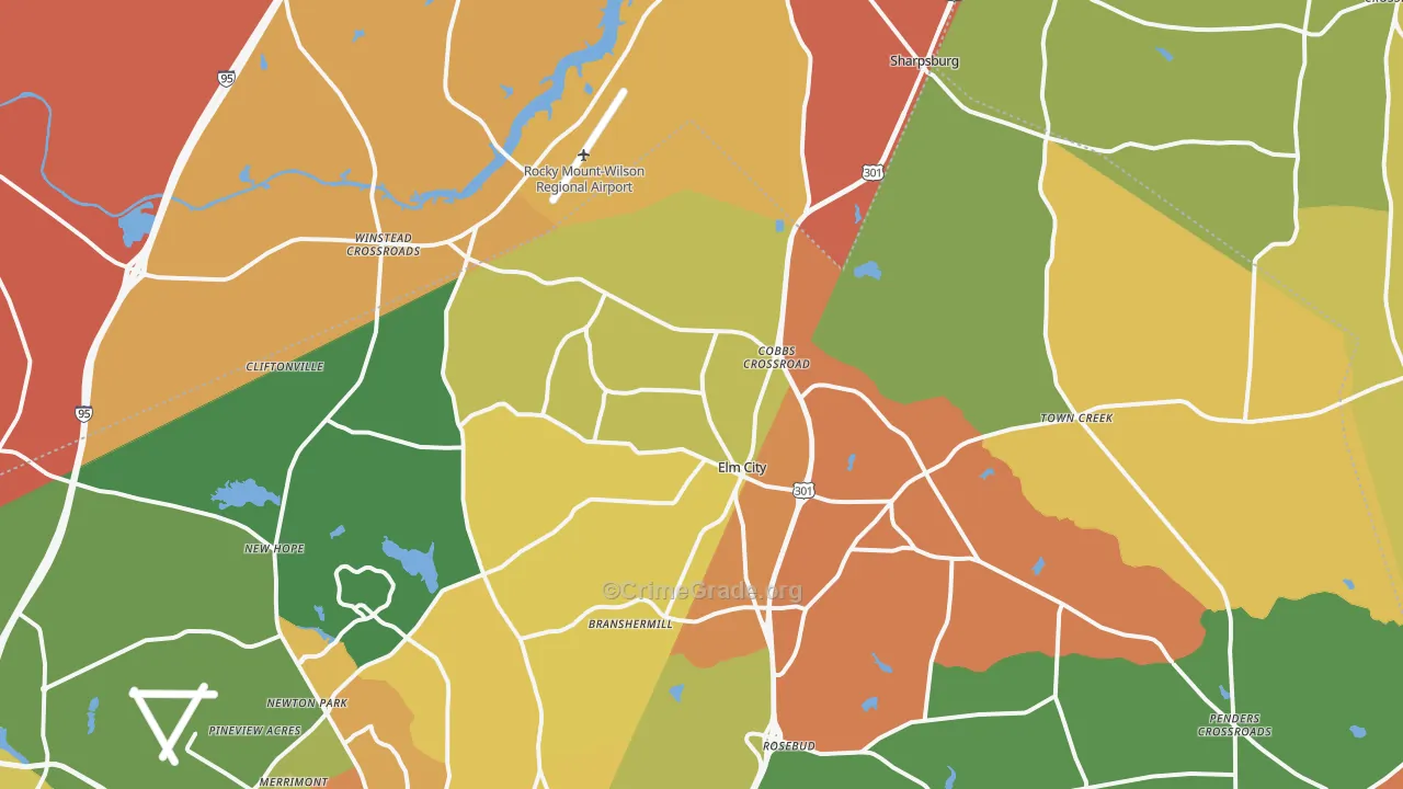 Elm City, NC Map of Robbery Rates