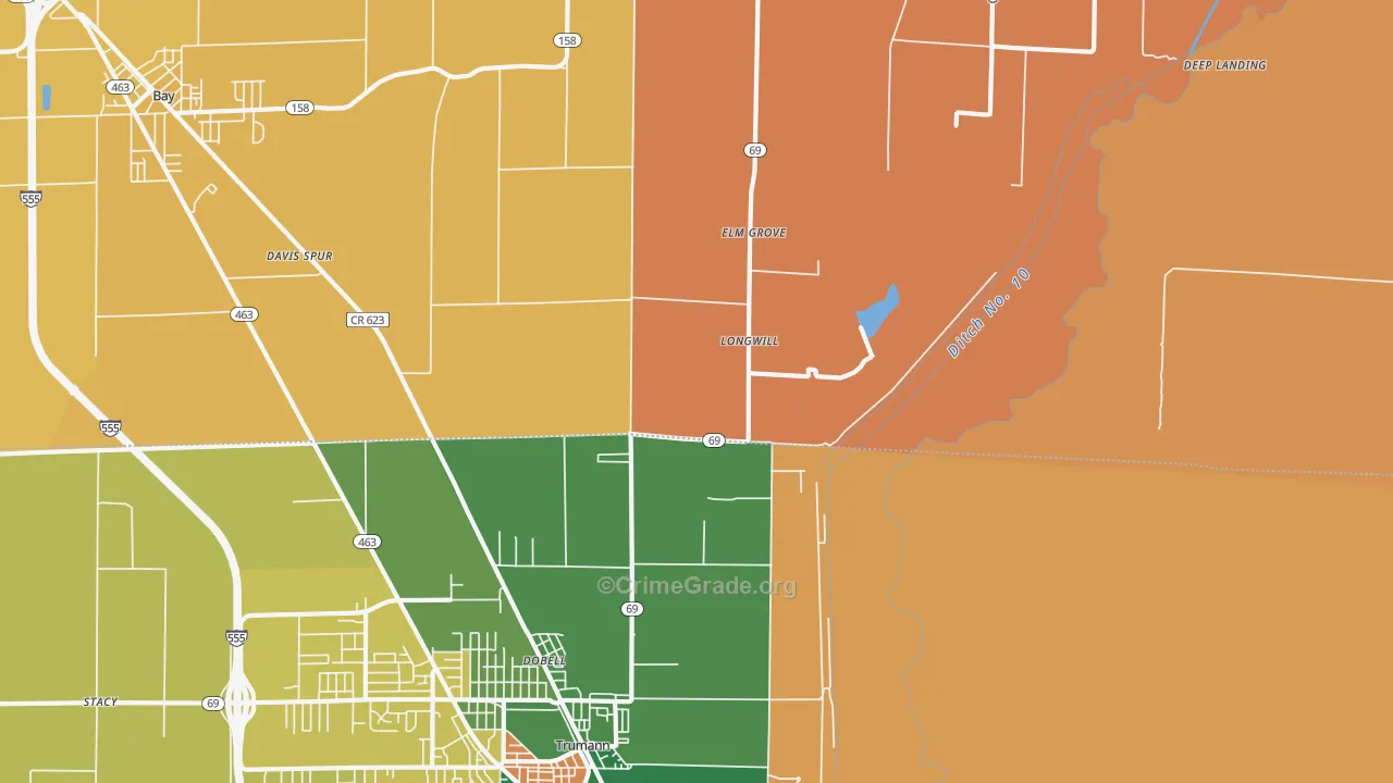 Elm Grove, AR Map of Robbery Rates