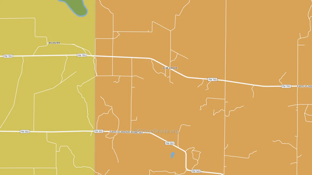 Elm Grove, TX Map of Robbery Rates
