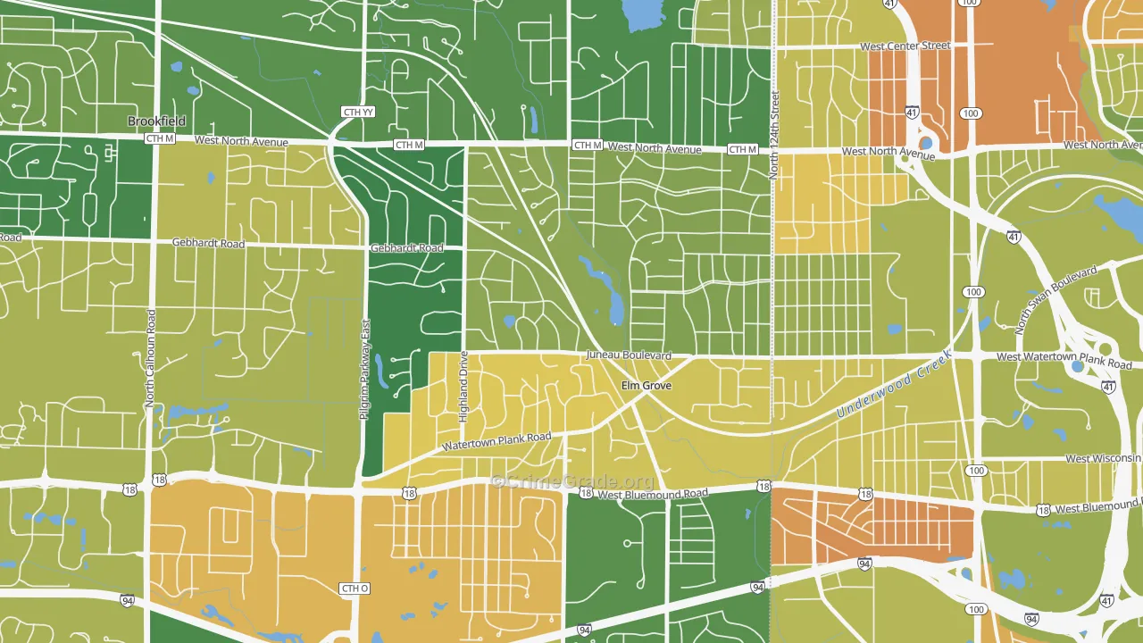 Elm Grove, WI Map of Robbery Rates