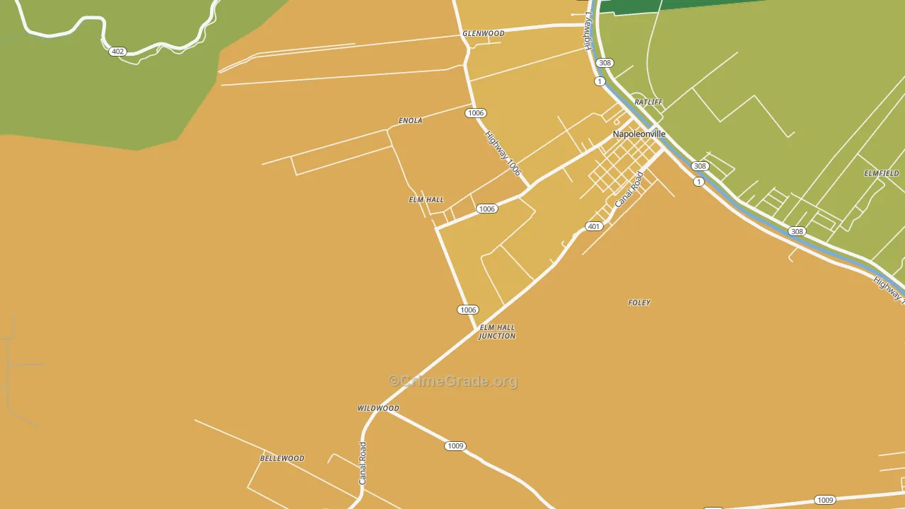 Elm Hall, LA Map of Robbery Rates