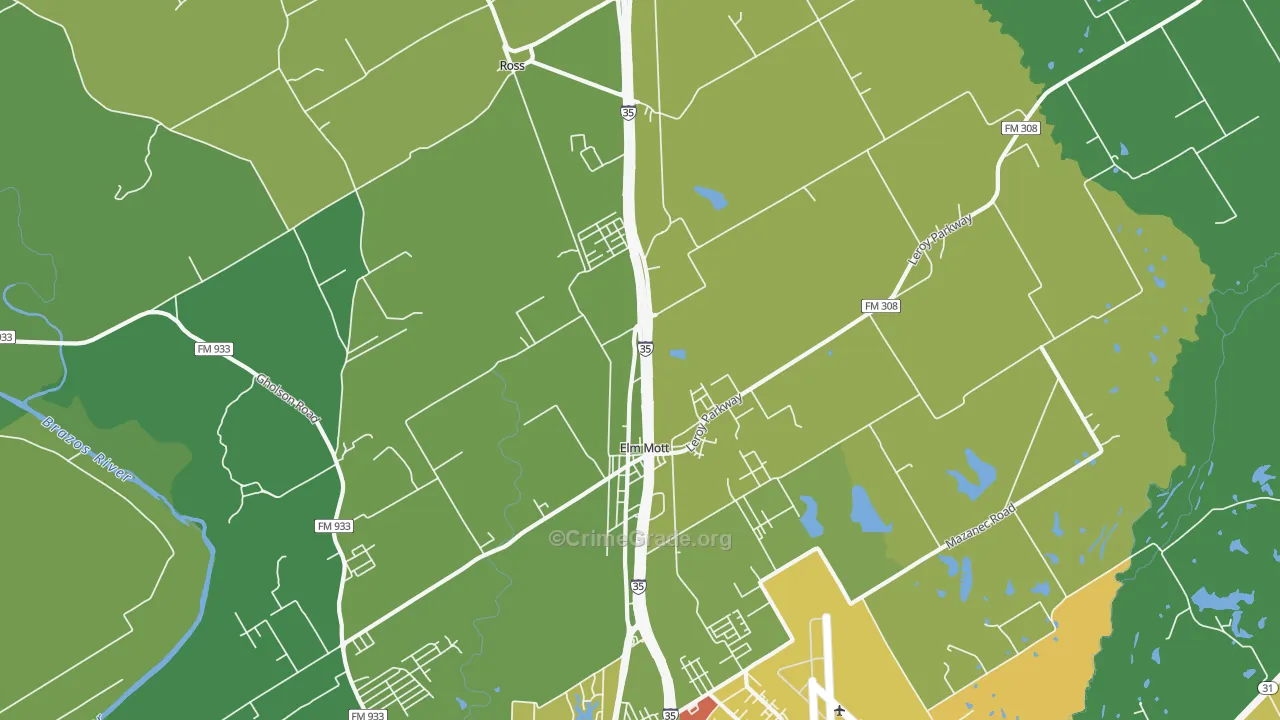 Elm Mott, TX Map of Robbery Rates