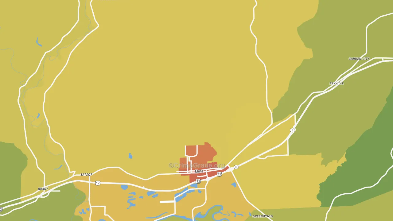 Elma, WA Map of Robbery Rates