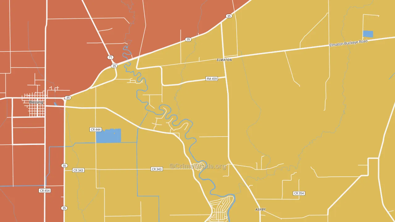 Elmaton, TX Map of Robbery Rates