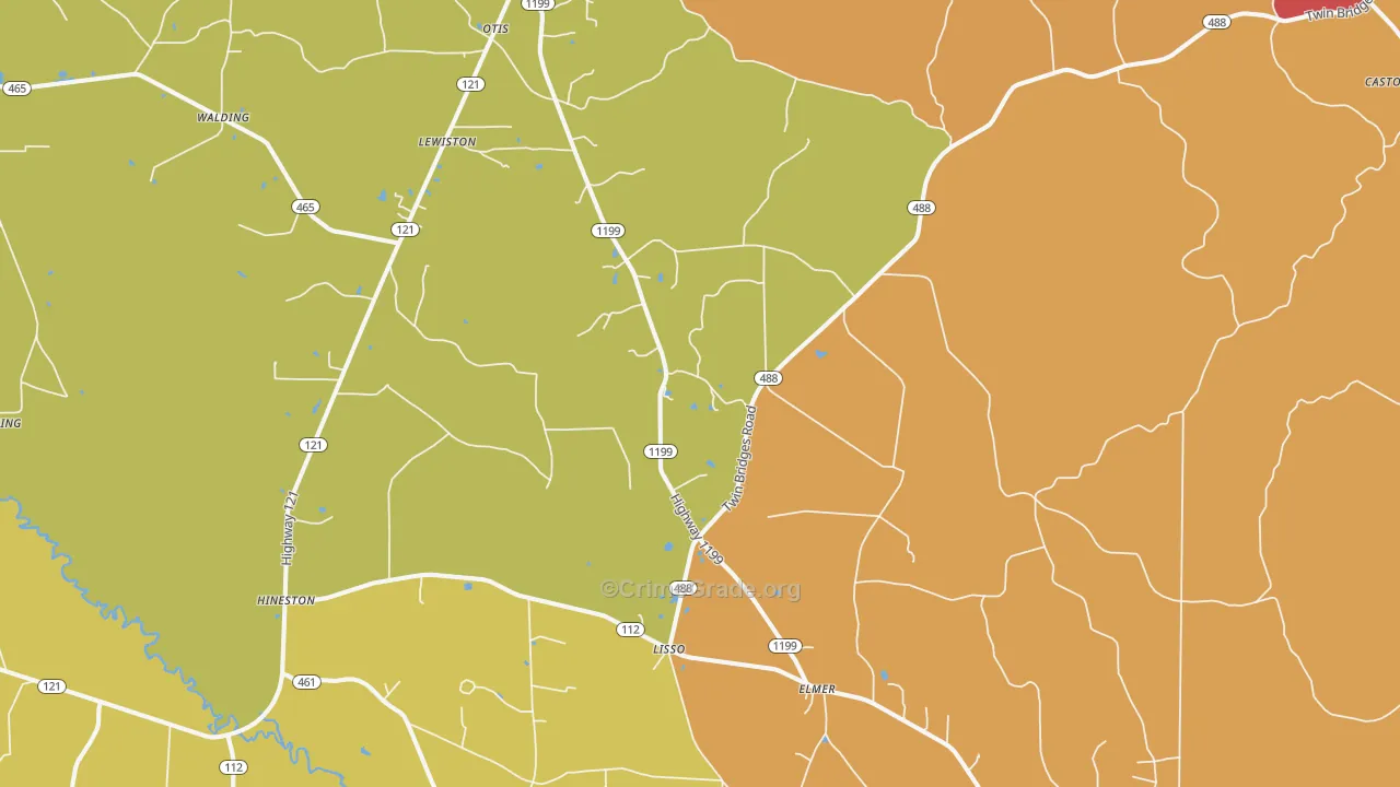 Elmer, LA Map of Robbery Rates