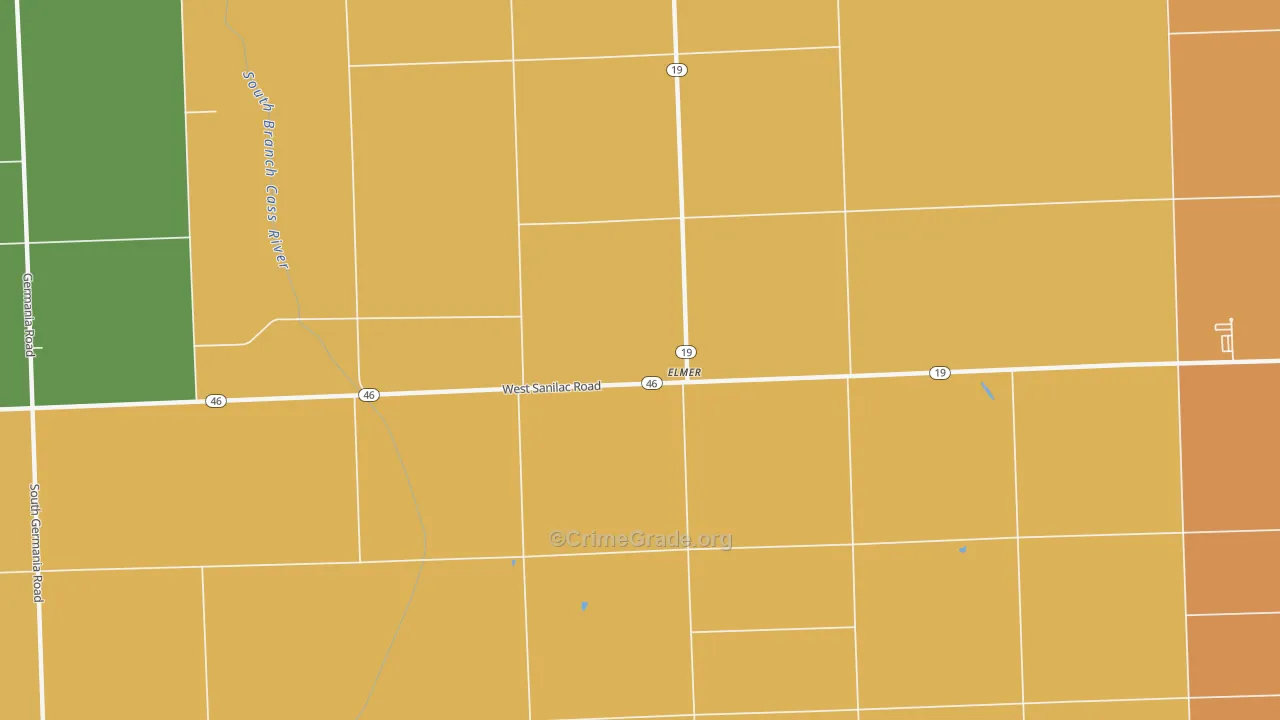 Elmer, MI Map of Robbery Rates