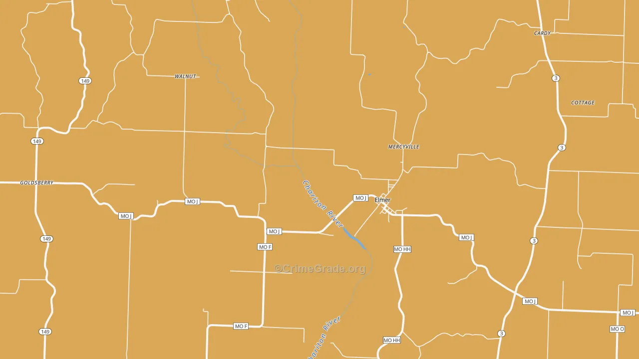Elmer, MO Map of Robbery Rates
