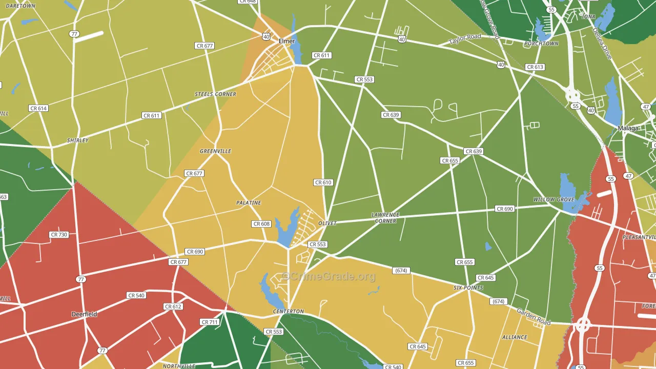 Elmer, NJ Map of Robbery Rates