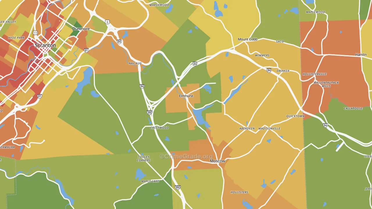 Elmhurst, PA Map of Robbery Rates