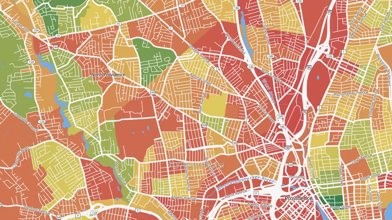 Elmhurst, Providence, RI Map of Robbery Rates