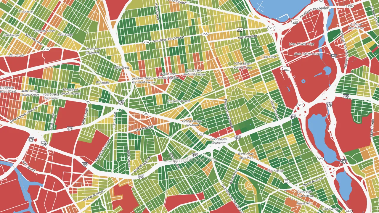 Elmhurst, Queens, NY Map of Robbery Rates