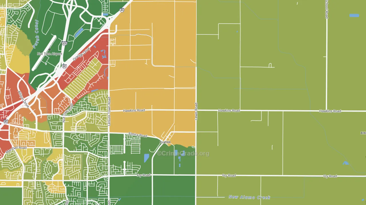 Elmira, CA Map of Robbery Rates