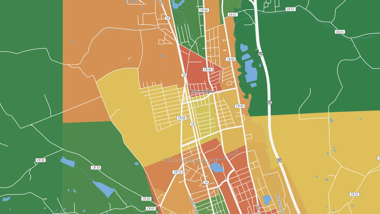 Elmira Heights, NY Map of Robbery Rates