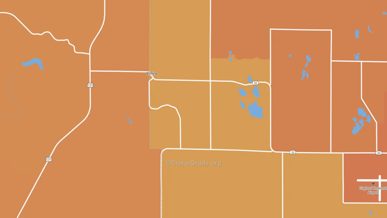 Elmira, MI Map of Robbery Rates