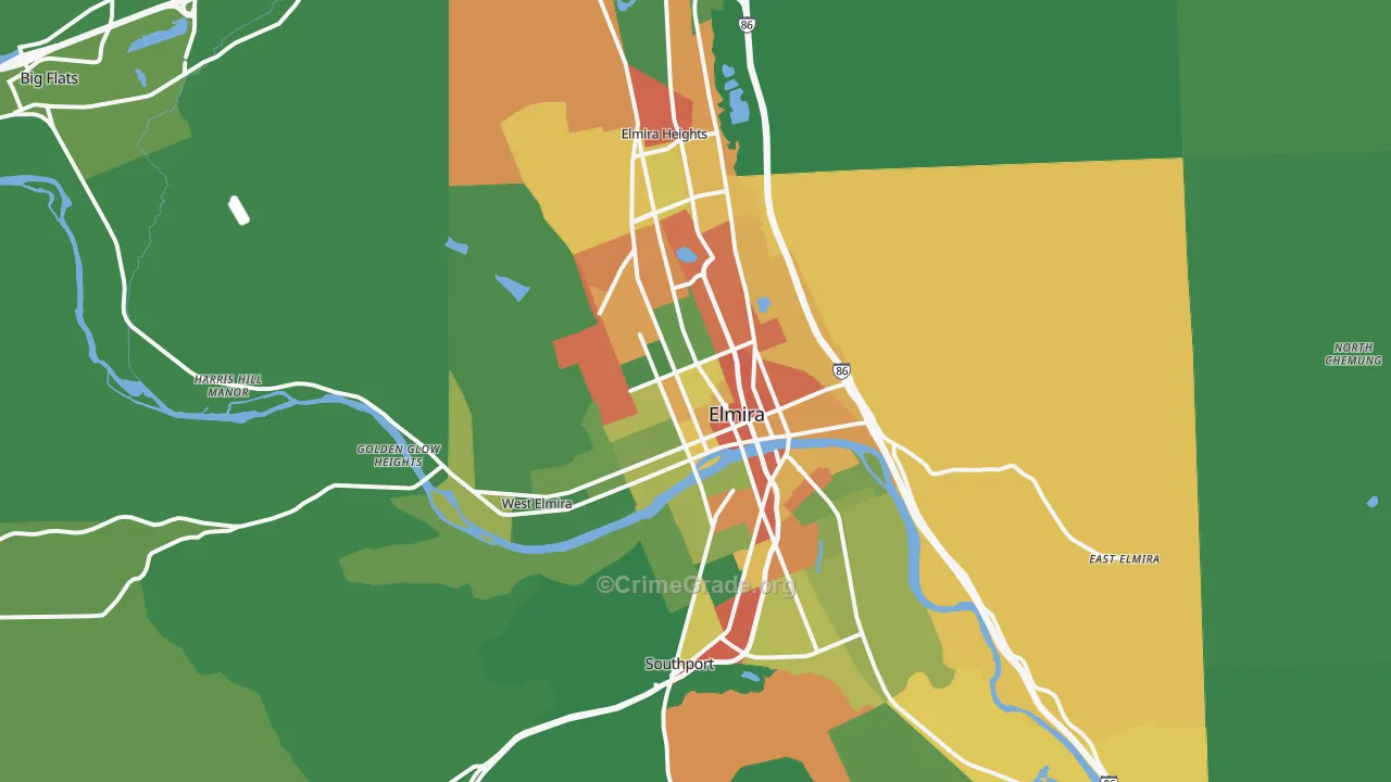 Elmira, NY Map of Robbery Rates
