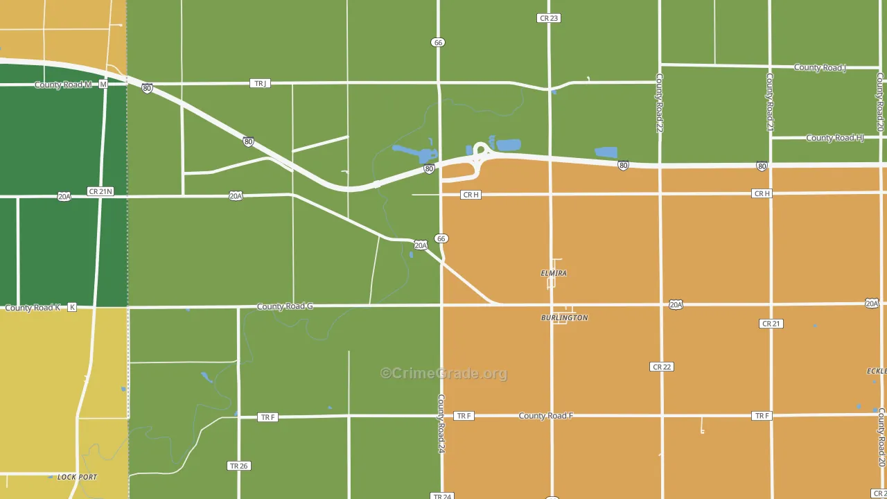 Elmira, OH Map of Robbery Rates