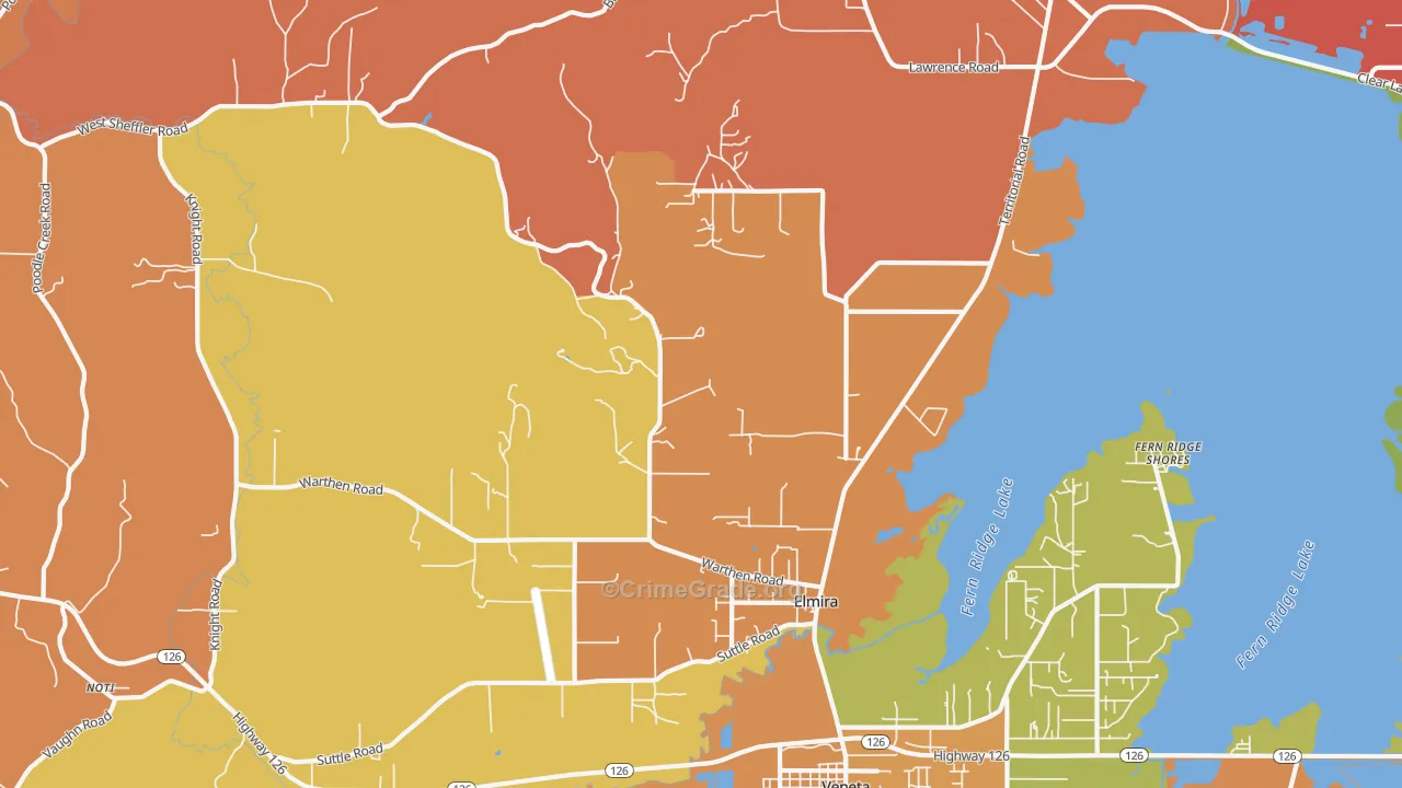 Elmira, OR Map of Robbery Rates