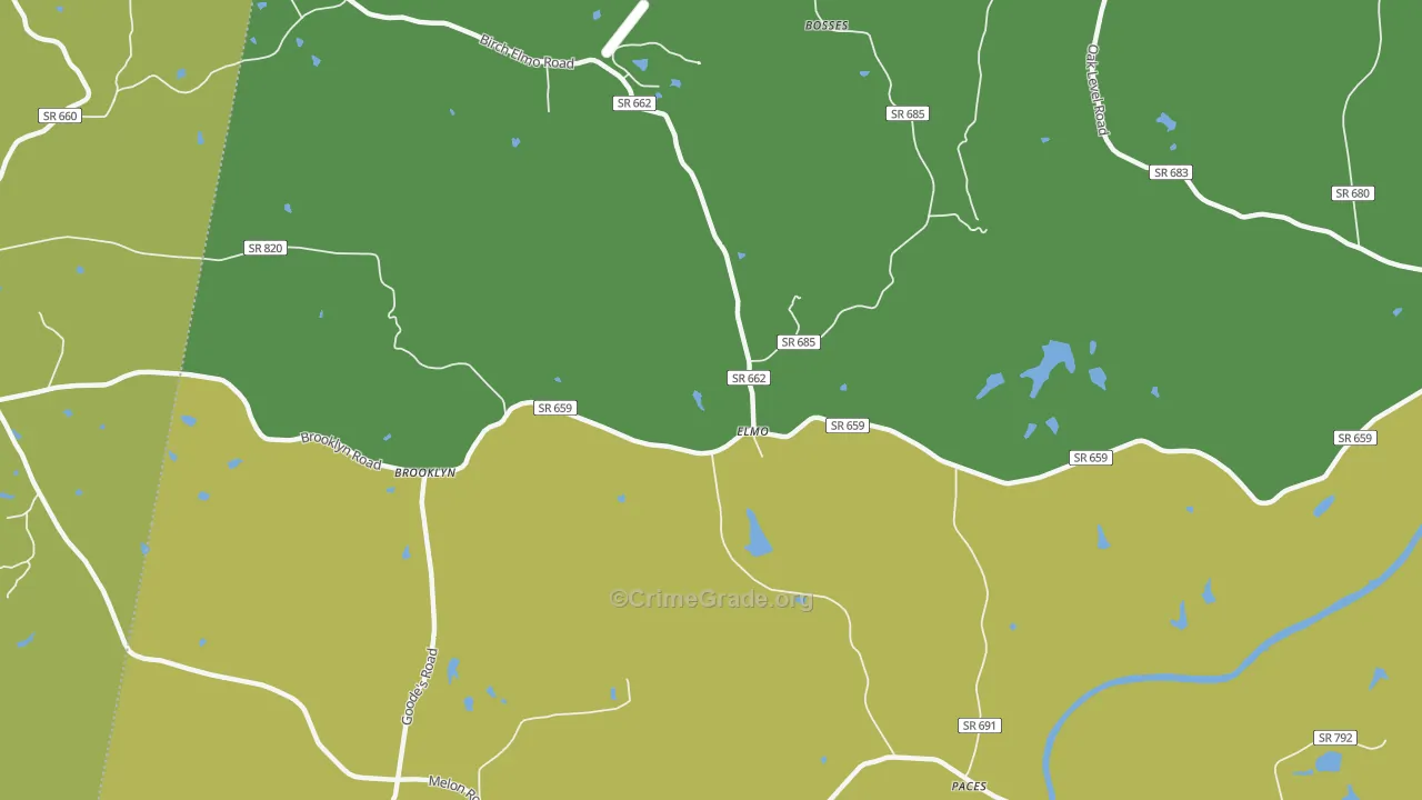 Elmo, VA Map of Robbery Rates