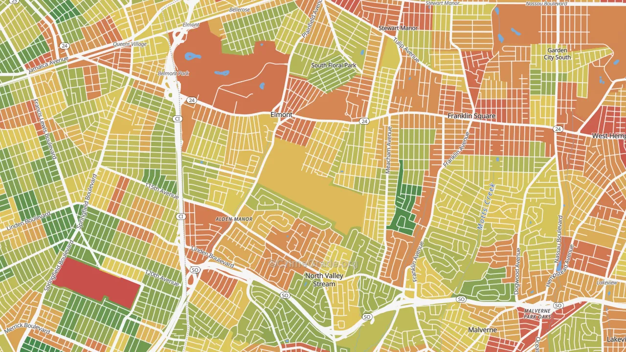 Elmont, NY Map of Robbery Rates