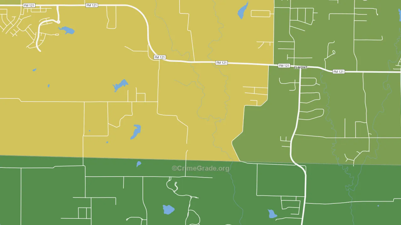 Elmont, TX Map of Robbery Rates