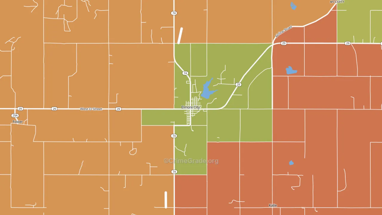 Elmore City, OK Map of Robbery Rates