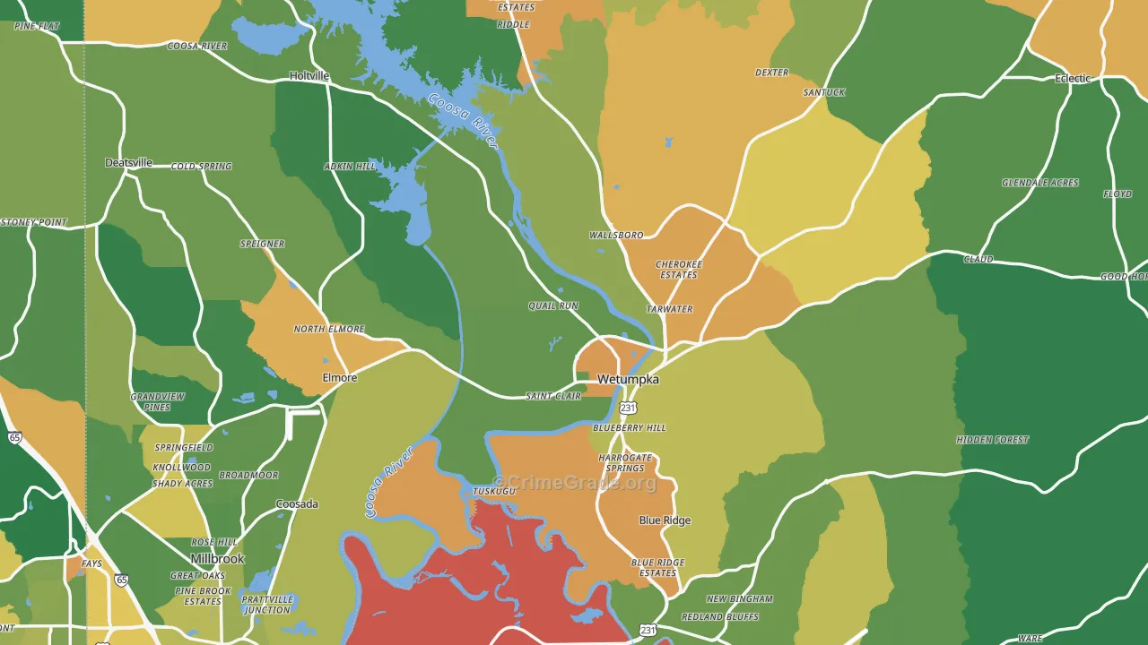 Elmore County, AL Map of Robbery Rates