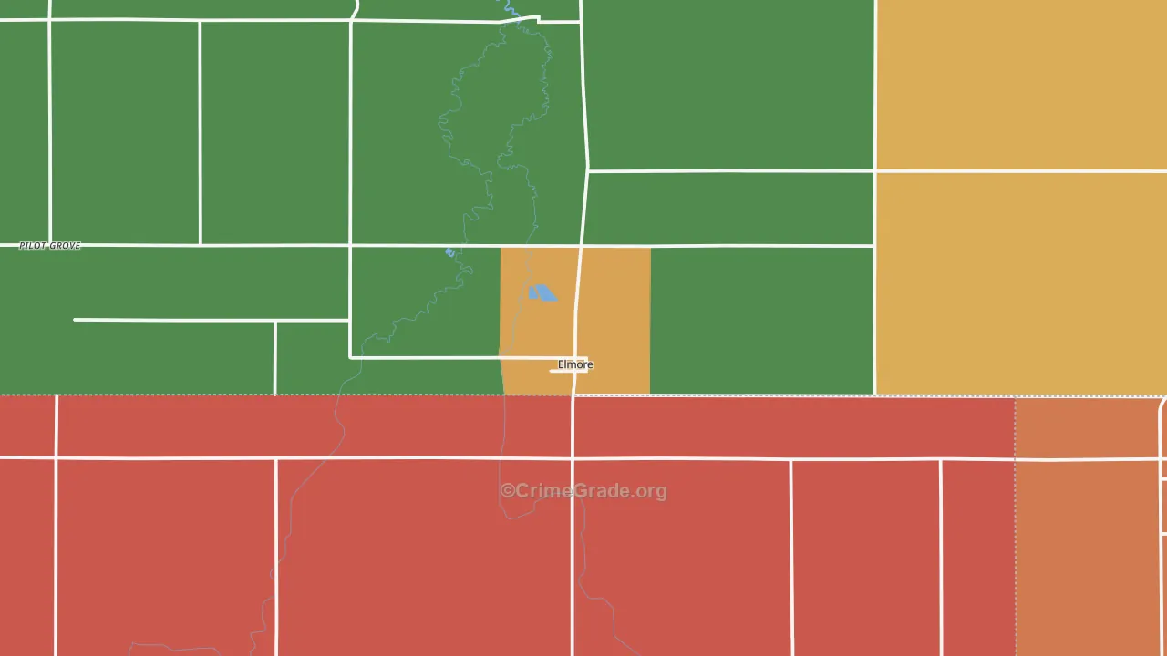 Elmore, MN Map of Robbery Rates