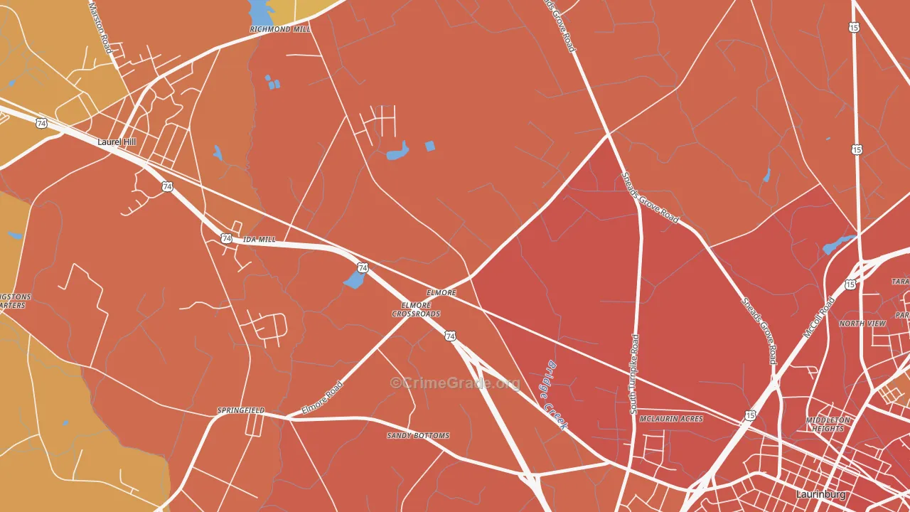 Elmore, NC Map of Robbery Rates