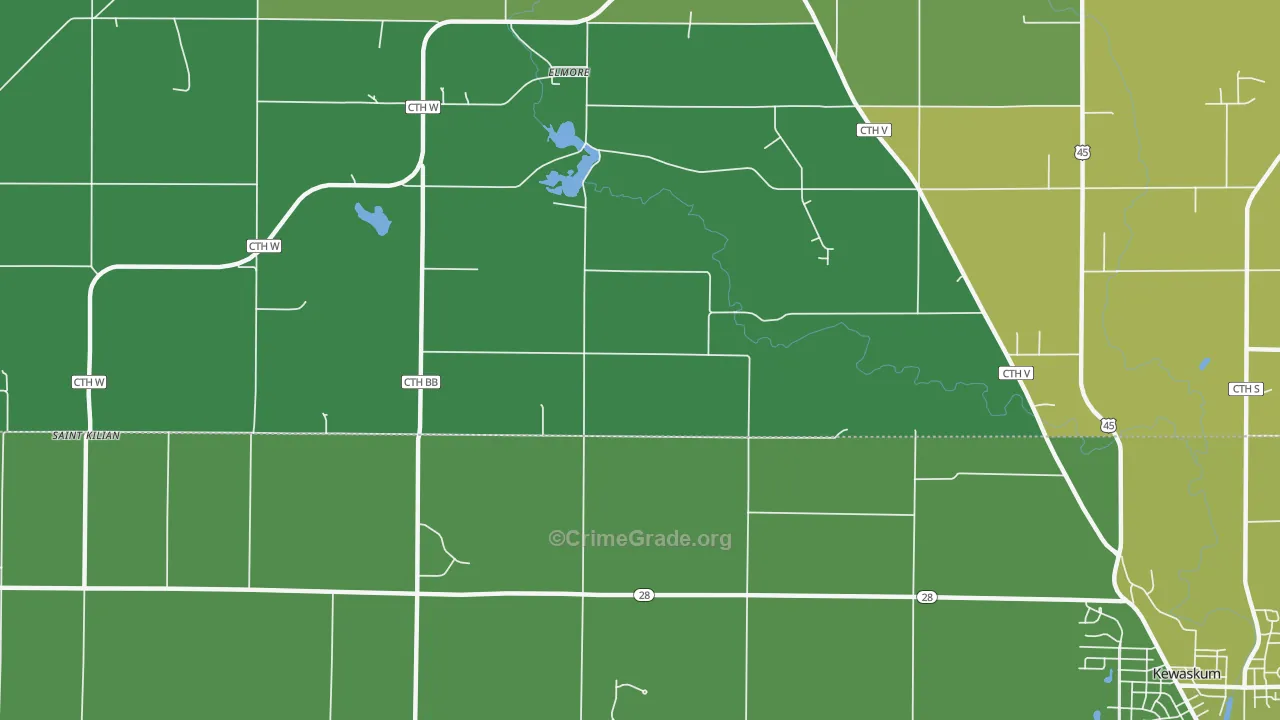 Elmore, WI Map of Robbery Rates