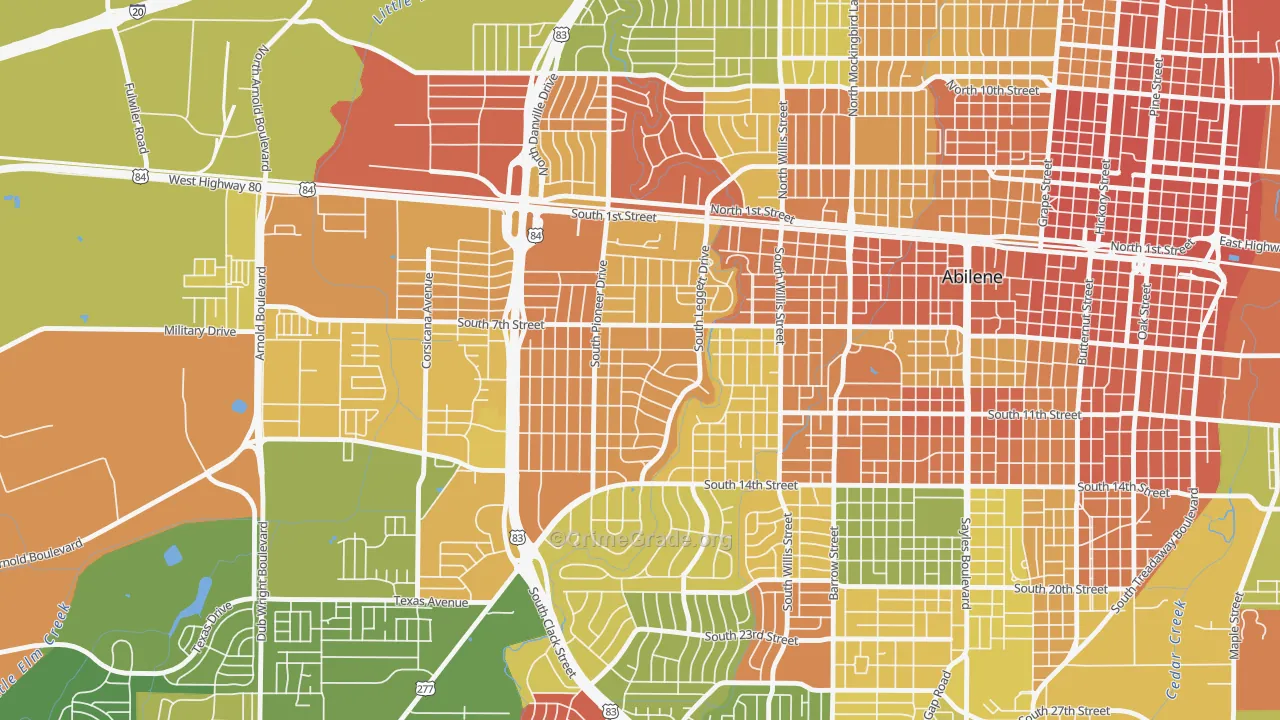 Elmwood Area, Abilene, TX Map of Robbery Rates